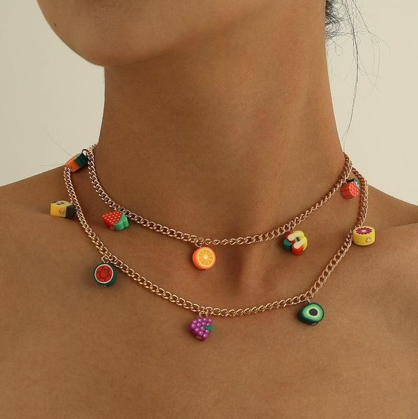 

chains korean multi layer colored glaze choker necklace for women girls bohemian multicolor random fruit beads jewelry, Silver