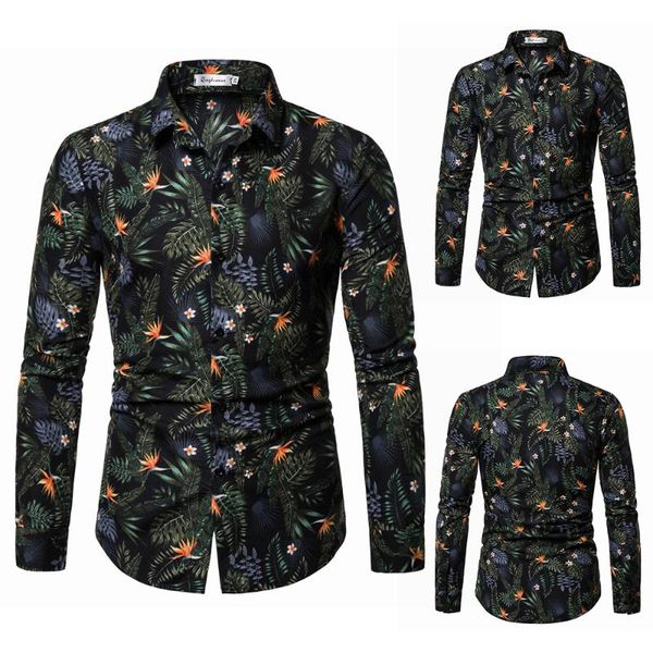 

men's casual shirts floral cardigan stand up collar slim fit blouse single breasted trip blouses vintage outwear men clothes, White;black