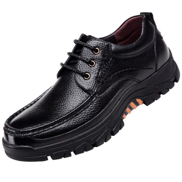 

dress shoes 2021 spring men's genuine leather size 38-44 head soft lace-up rubber loafers man casual real, Black