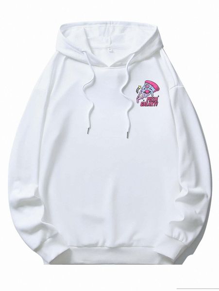 

romwe guys pizza & galaxy print drawstring hoodie 70jb#, Black