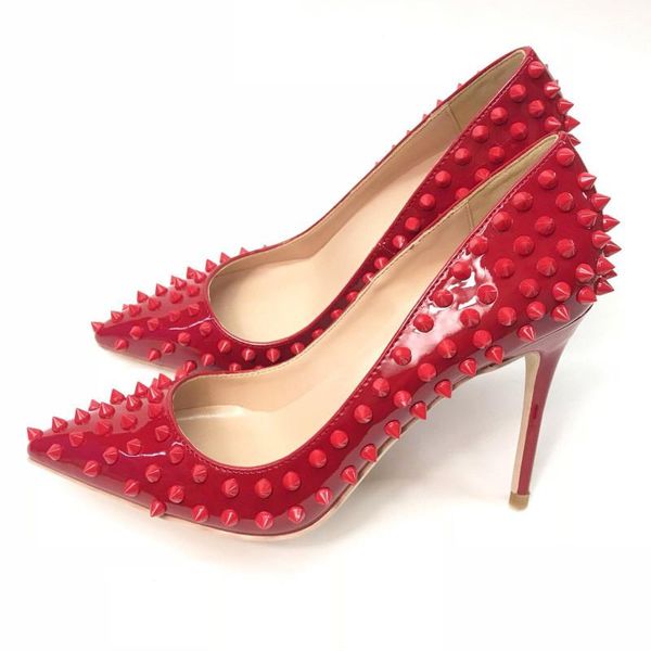 

red rivets pumps 12cm women shoes female party woman heels ladies high heel plus size 45 md011 chensir9 dress, Black