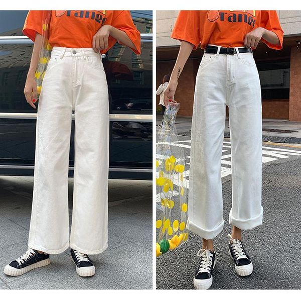 

wide leg jeans women maxi loose street mujer plus size black white high waist femme boyfriends mom denim pants women's, Blue
