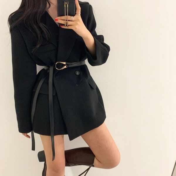 

two piece dress fashionable women's tweed coat, korean office long sleeve slotted formal jacket, coat in 2021, White