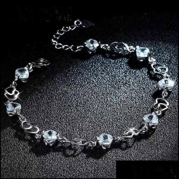 Link, Kette Armbänder Schmuck Doppel Amethyst Weibliches Herz Silber Überzogenes Eingelegtes Armband Kreatives Temperament Personalisierte Mode Koreanische Mti-