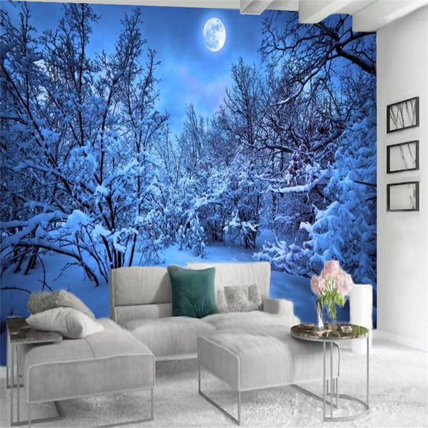 

3d kitchen romantic forest night snow scenery modern home decor living room bedroom painting mural wallpapers