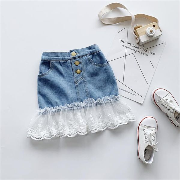 

girl summer kids children denim womens skirt with lace hem