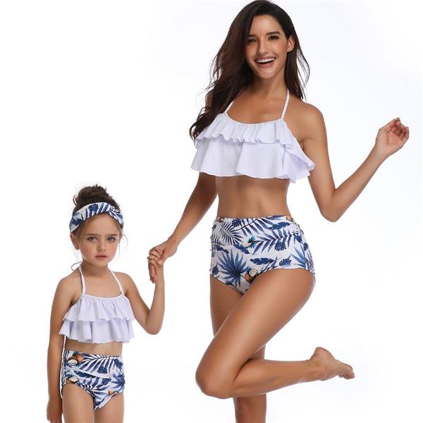 

women's swimwear mother daughter bikini sets floral print high waist family matching outfits women swimsuit bathing ks04, White;black