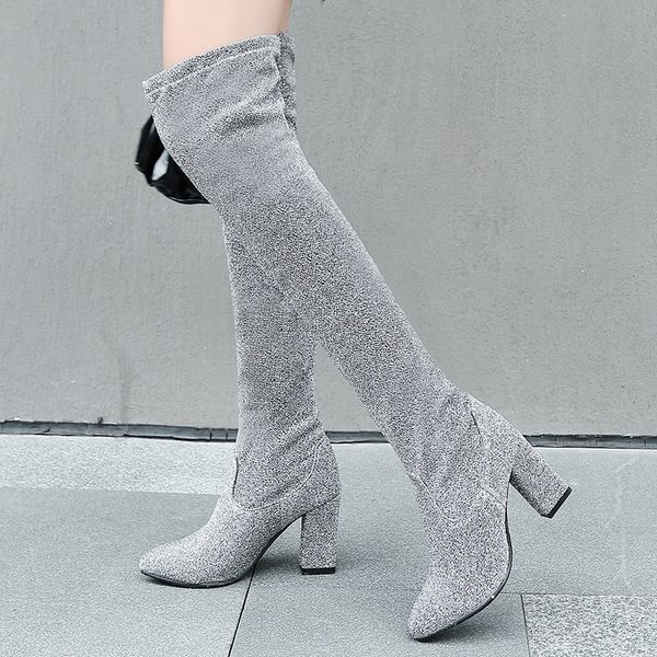 

boots autumn thin legs stretch high heels women's shoes fashion, Black