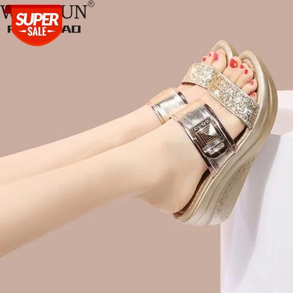 

2021 fish mouth open toe women slippers summer solid peep casual wedge platform shoes ladies glittering sandals #hz21, Black