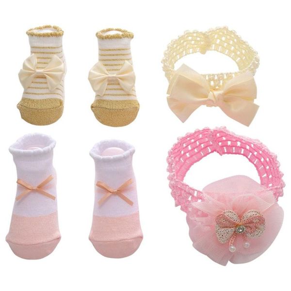 

socks 1 set headband born baby infant cotton girls lovely short clothes accessories for 0-12 month, Pink;yellow