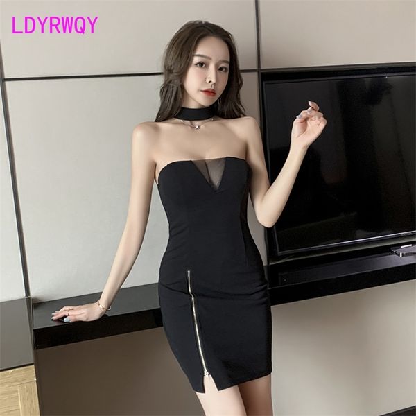 

nightclub women's bra bag buttock open back split tight skirt dress technician 210603, Black;gray