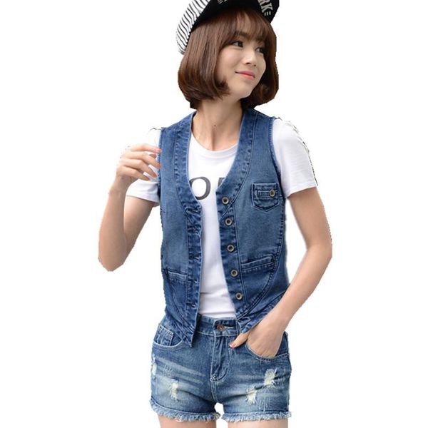 

women's vests 100%cotton soft sleeveless women denim jacket slim short plus size vest female jeans waistcoat vintage summer gilet femme, Black;white