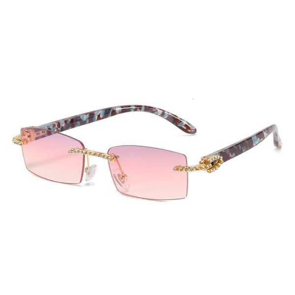 Mulheres luxuosas mulheres óculos de sol sem aro com strass dobradiça UV400 lentes oceânicas e pernas plásticas sucintas moda unisex Luxo óculos de sol