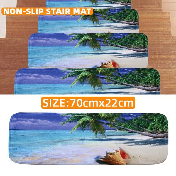 

carpets 14pcs pvc coral velvet beach scenery non-slip soundproof stair mat washable rug furniture decorative cushion 70x22cm
