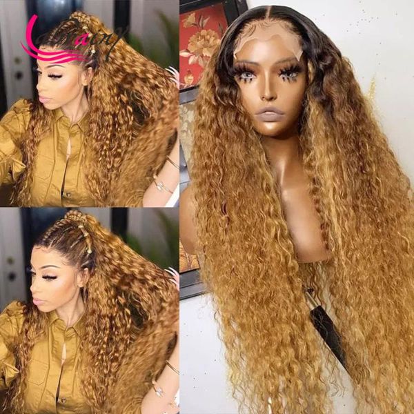 

lace wigs 13x4 part curly front human hair highlight 1b ginger side body wave frontal wig ombre yellow kinky curl, Black;brown