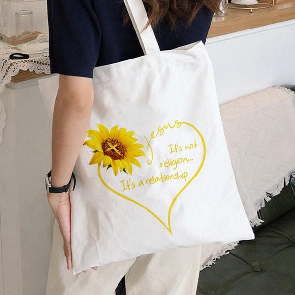 

shopping bags aesthetic harajuku fashion women canvas tote sunflower printing eco bag cartoon bolsa de compras shopper shoulder