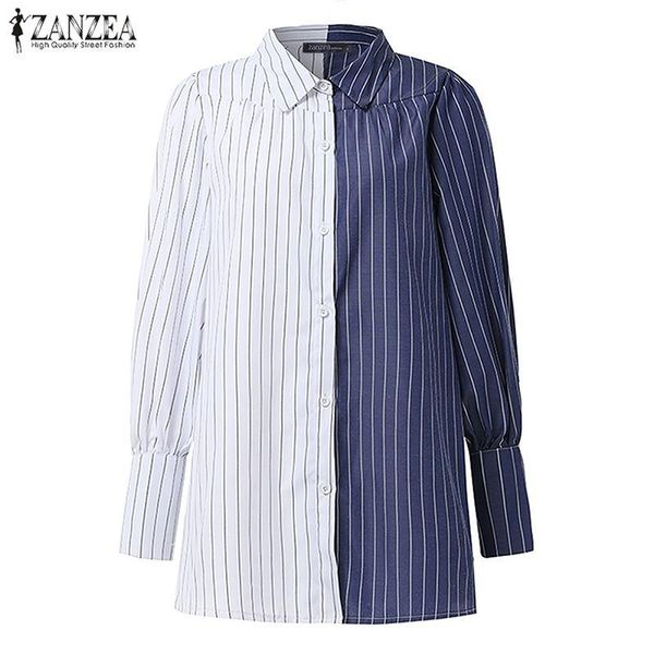 

women's blouses & shirts clothing zanzea 2021 patchwork stripe plus size women and elegant puff sleeve work ol blusas, White