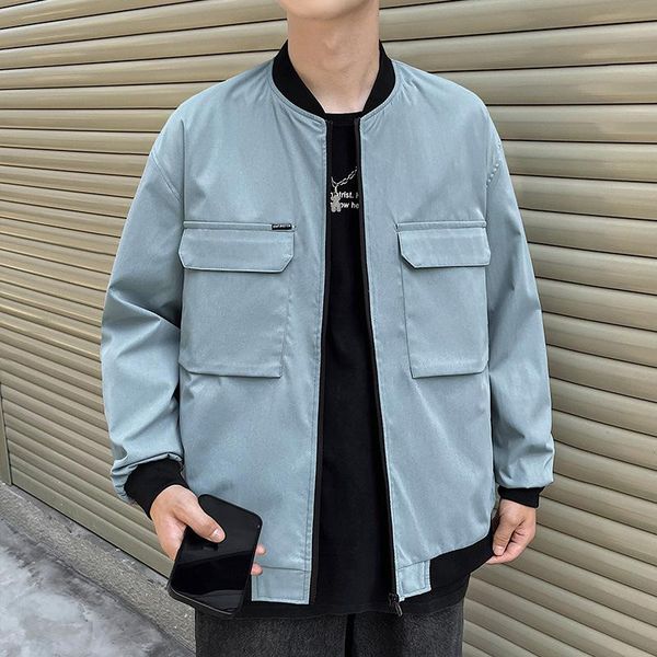 

men's jackets 2021 autumn coat jacket youth solid color fashion slim fit korean running multi pocket leisure sports brand wear, Black;brown