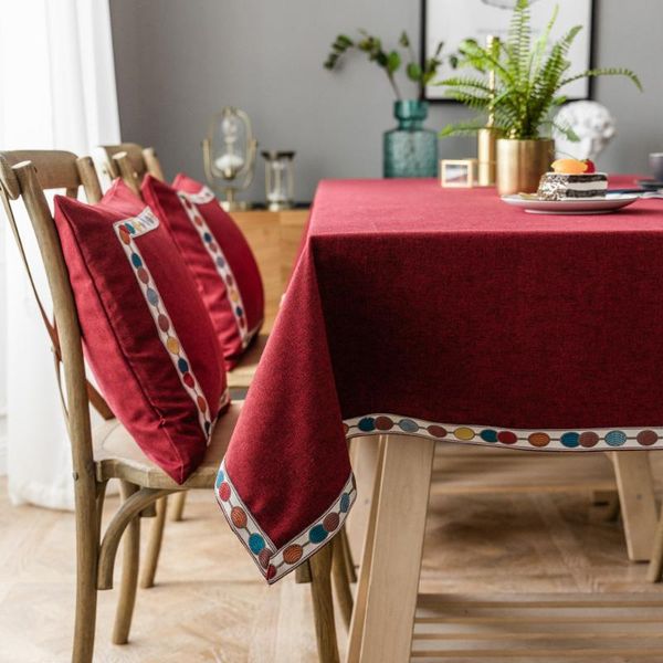 

table cloth solid color nordic waterproof linen rectangular tablecloth jacquard red imitation cotton christmas
