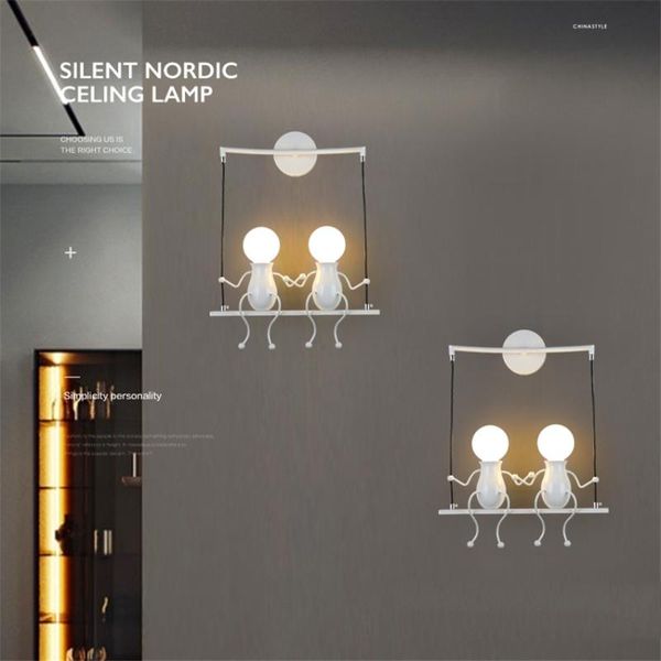 

wall lamp nordic modern swing human shaped lamps led wedding bedside lighting children bedroom living room aisle sconces lights