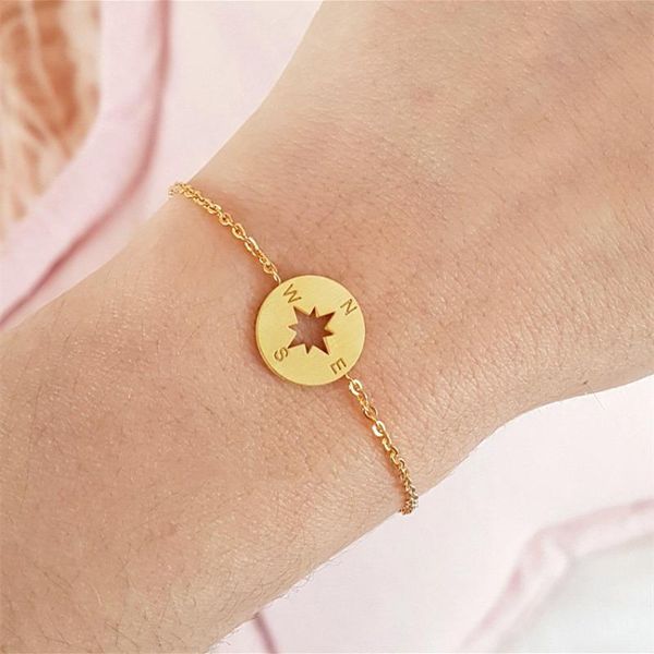 

link, chain geeks journey compass charms bracelets for women men jewelry minimalist stainless steel rose gold filled round bracelet femme, Black