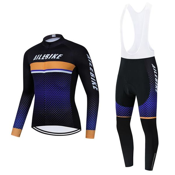 

racing sets ailebike cycling jersey set 2021 pro team winter fleece bicycle clothing mtb bike wear bib pants ropa ciclismo triathlon suits, Black;blue