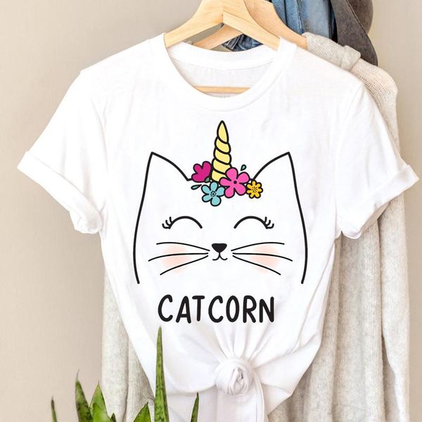 

women cat flower horn cute style cute 90s graphic t shirts print t-shirts tee stylish style womens shirt short sleeve t-shirt feamle clothes, White
