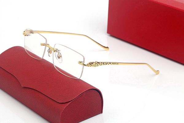 Designer-Panther-Sonnenbrille für Herren, rahmenlos, rechteckige Form, fortschrittliche Damenbrille, Metall-Leopard-Punktlackierverfahren, Brillengestelle, individuelle Myopie-Gläser