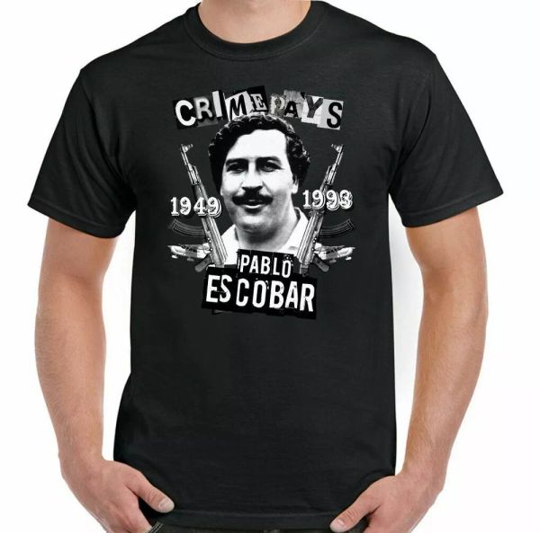 

pablo escobar t shirt crime pays man fun narcos tv show poster drugs, White;black