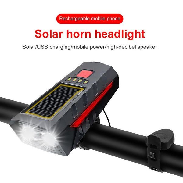 

lumens solar power bicycle light with horn t6 led road mountain bike front usb rechargeable headlight lights