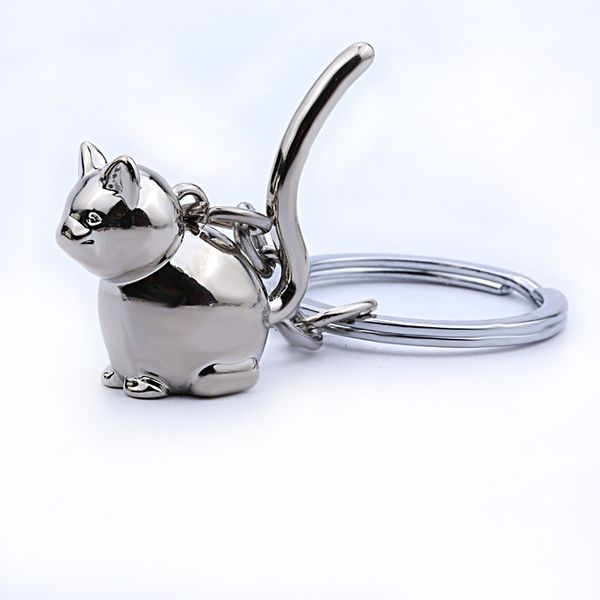 

3d cat keychain cute key ring for women kitten lucky cat key chain holder creative portachiavi chaveiro llaveros bag charm, Slivery;golden