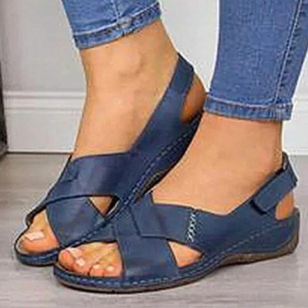

sandals women summer fashion casual shoes wedge heels women's solid beach hook & loop ladies plus size, Black