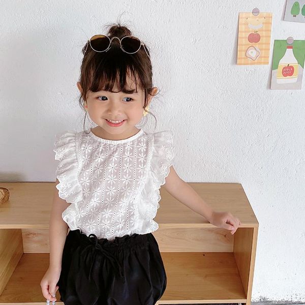 

t-shirts 1-7t toddler kid baby girl summer lace sleeveless tank t shirt ruffles elegant tee cute sweet beach tshirt, Blue