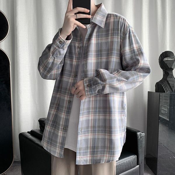

men's casual shirts 100% cotton plaid shirt hong kong style loose couple long-sleeved plus size 5xl jacket autumn, White;black