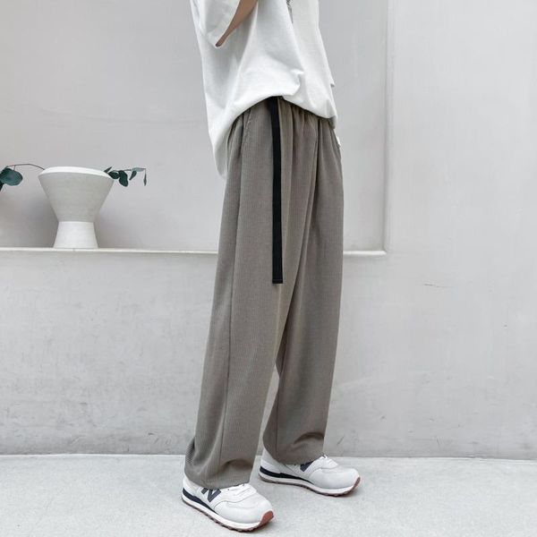 

men's pants spring wide-leg fashion solid color casual men streetwear korean loose straight pleated mens trousers, Black
