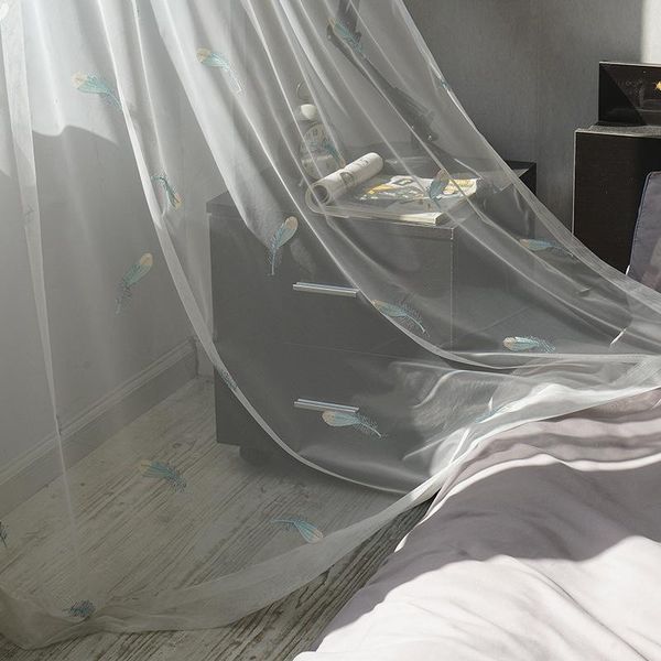 

curtain & drapes arrivals modern and simple pure color feather embroidered screens, bedroom living room balcony, polyester bay window screen