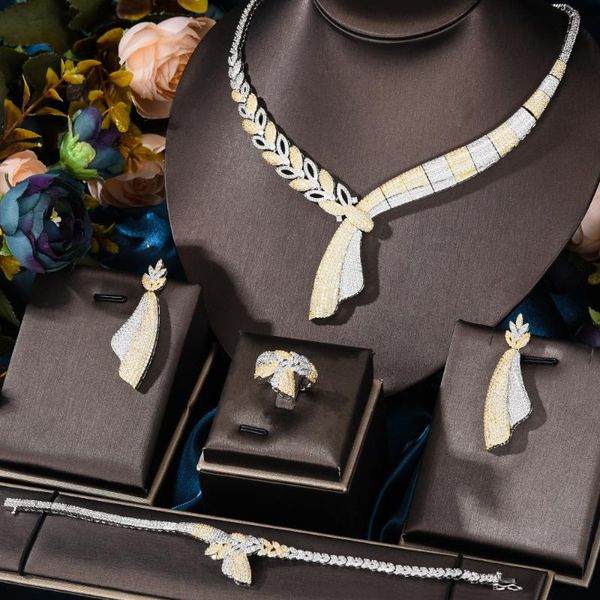 

earrings & necklace godki wheat 4pcs african jewelry sets for women wedding luxury nigerian dubai set cubic zirconia bridal, Silver