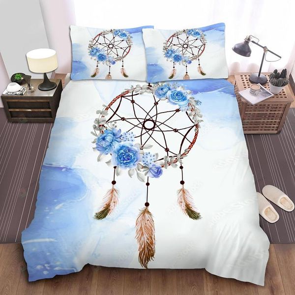 

bedding sets dreamcatcher set flower quilt cover bohemian marble bedclothes 3-piece feather dream catcher duvet