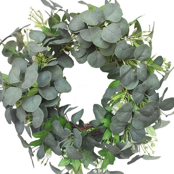 

faux eucalyptus leaves wreath 19.6 inch artificial for front door hanging wall window wedding party decoration decorative flowers & wreaths