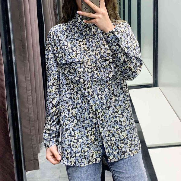 

women's blouses & shirts basic turn collar down style long floral printed female sleeve casual blouse and, White