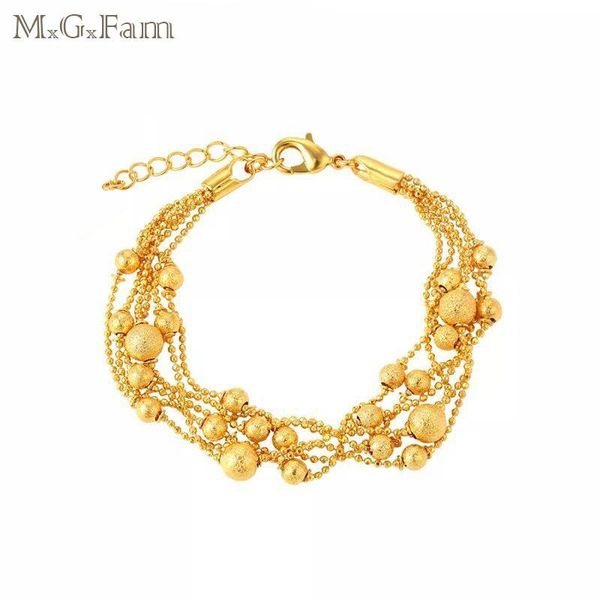 

mgfam (20cm*6mm) bracelet (6 line) round beads women's fashion original designs pure gold color allergy link, chain, Black