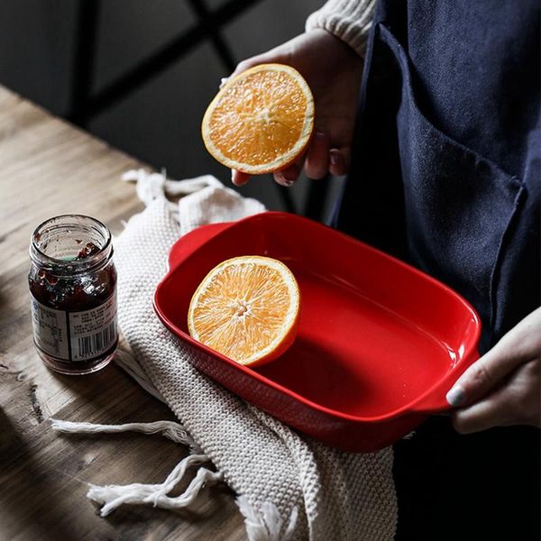 

dishes & plates ceramic binaural rectangular cheese baked plate pan baking dish tray red acacia wood solid