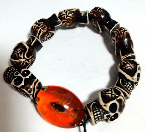 

10 pcs mixed demon skull totem real scorpion king punk bracelet, Black