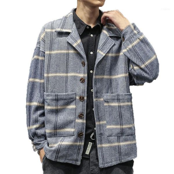 

men's jackets classic fashion winter style retro checked blouse large coat mosaic grid loose warm1, Black;brown