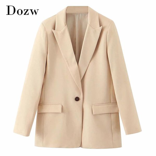

office wear khaki blazer women fashion notched collar pockets outwear long sleeve casual single breasted coat women's suits & blazers, White;black