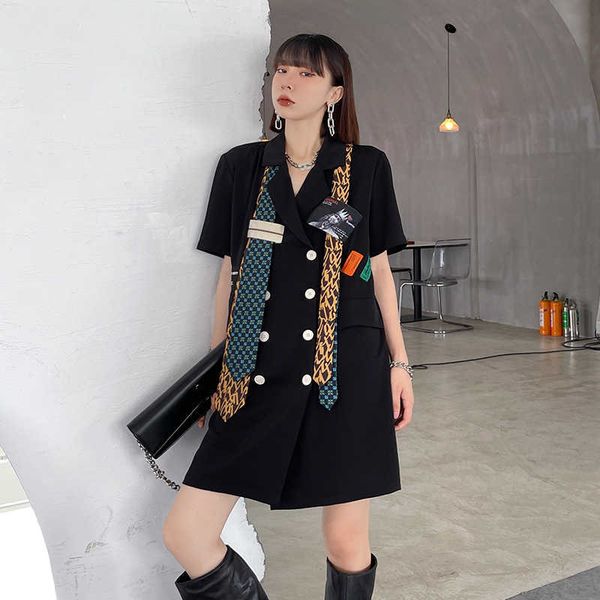 

wind dark suit and tie drs women's 2021 summer thin drop loose medium length skirt, Black;gray