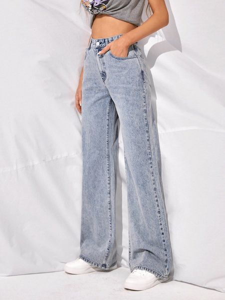 

high-waisted slant pocket wide leg jeans s7ci#, Blue