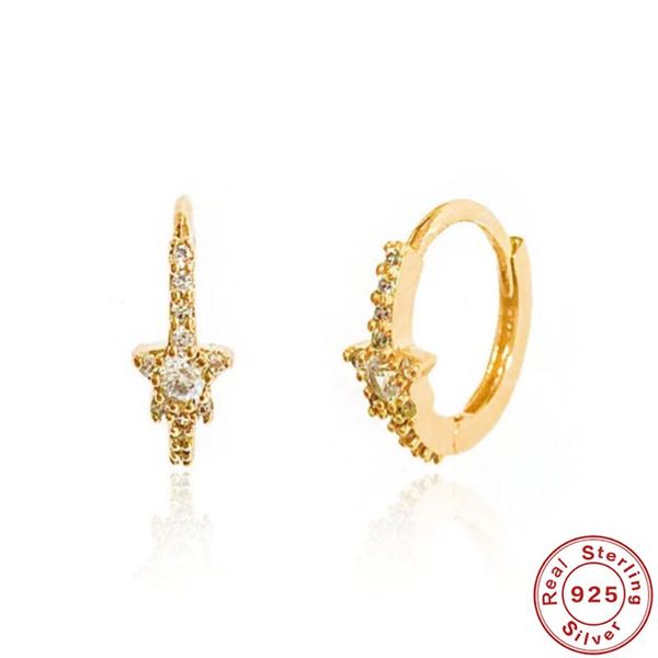 

hoop & huggie mc s925 plata women ear hoops formal elegant gorgeous pendientes 925 sterling silver earrings with micro zircon inlay, Golden;silver