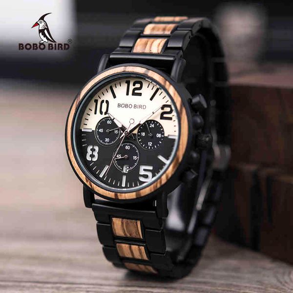 

bobo bird wooden stainless steel watch men water resistant timepieces chronograph quartz watches relogio masculino men's gifts, Silver