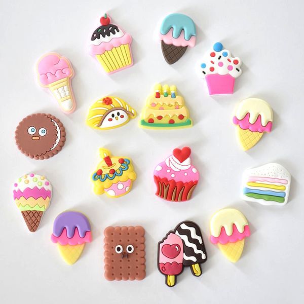 

16pcs ice cream cookies food charms gifts party x-mas accessories cute pvc backpack shoe buckle girl fit croc kids slipper, Bronze;silver